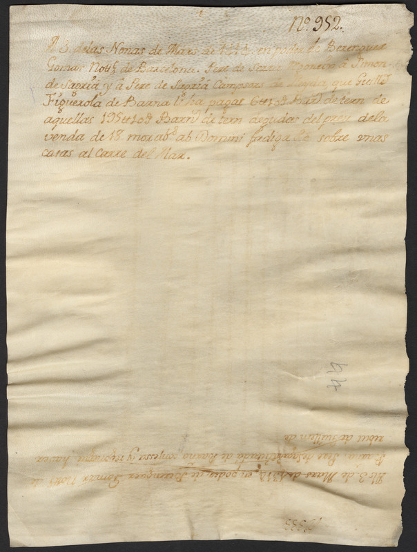 Notarial deed, 1314 March 3, recording a monetary and land transaction