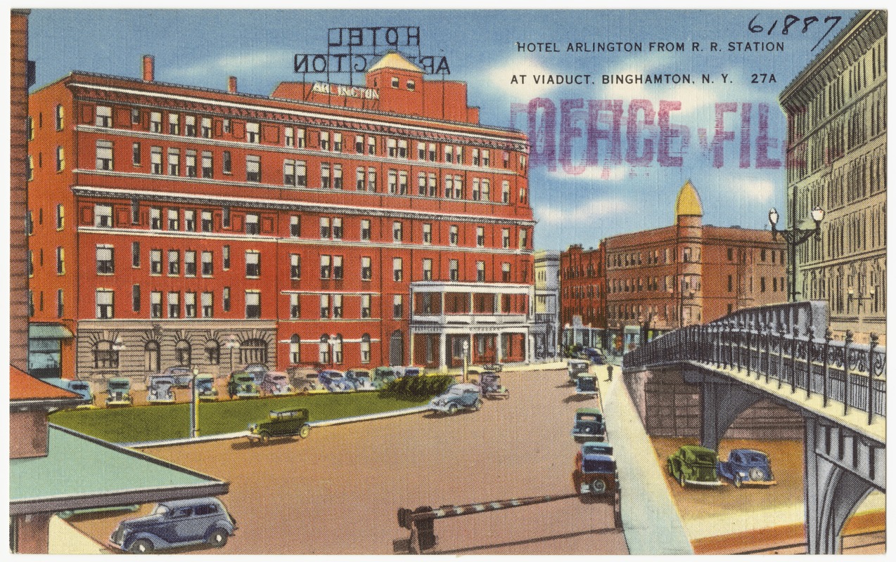 Hotel Arlington from R. R. station, at viaduct, Binghamton, N. Y.