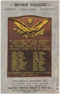Eastern Bronze Tablet & Sign Co. 183 Washington Street, Brooklyn 1, N. Y., Triangle 5-3472