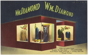 Wm. Diamond. Pitkin at Legion Street Brooklyn 12, New York. Hyacinth 8-1028