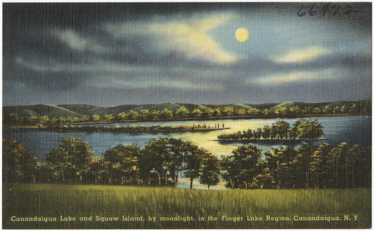 Canandaigua Lake and Squaw Island, by moonlight, in the Finger Lake Region, Canandaigua, N. Y.
