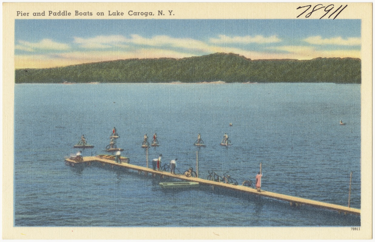 Pier and paddle boats on Lake Caroga, N. Y. Digital Commonwealth