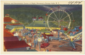 Midway and Amusement Center at night, Sherman's Caroga Lake, N. Y.