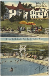 Howard Hall -- On Route 385 -- Catskill, N. Y., Catskill Mountains. Howard Hall swimming pool showing Hudson River