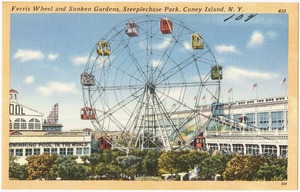 Ferris wheel and sunken gardens, Steeplechase Park, Coney Island, N. Y.