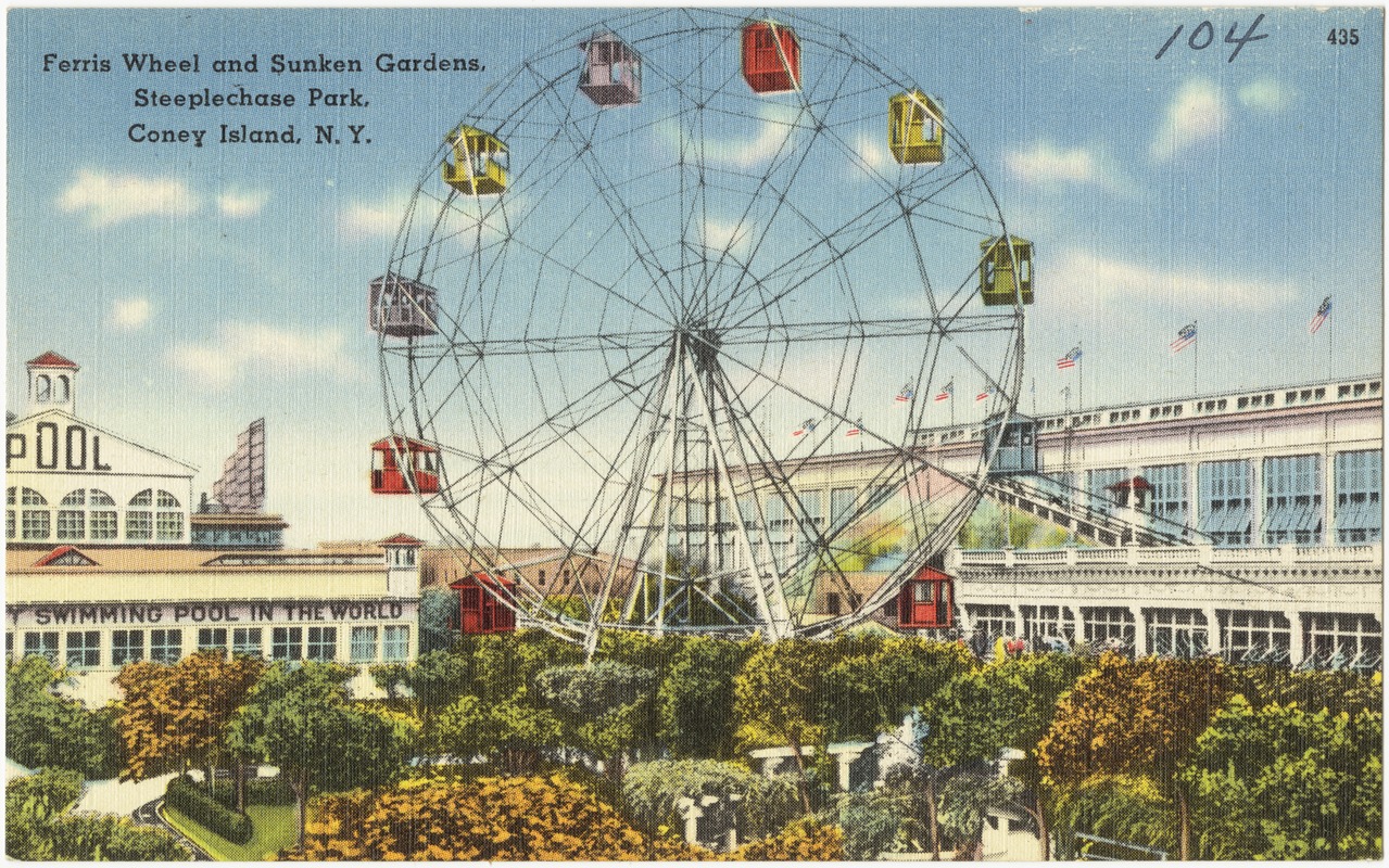 Ferris wheel and sunken gardens, Steeplechase Park, Coney Island, N. Y.