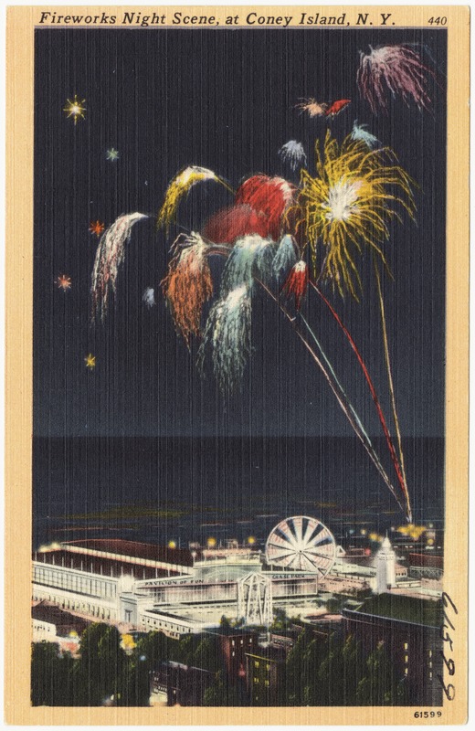 Fireworks night scene, at Coney Island, N. Y.