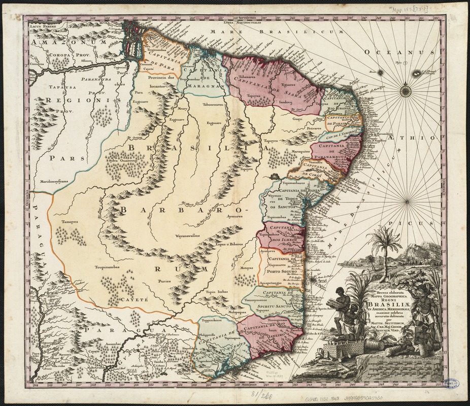 Recens elaborata mappa geographica regni Brasiliae in America Meridionali maxime celebris