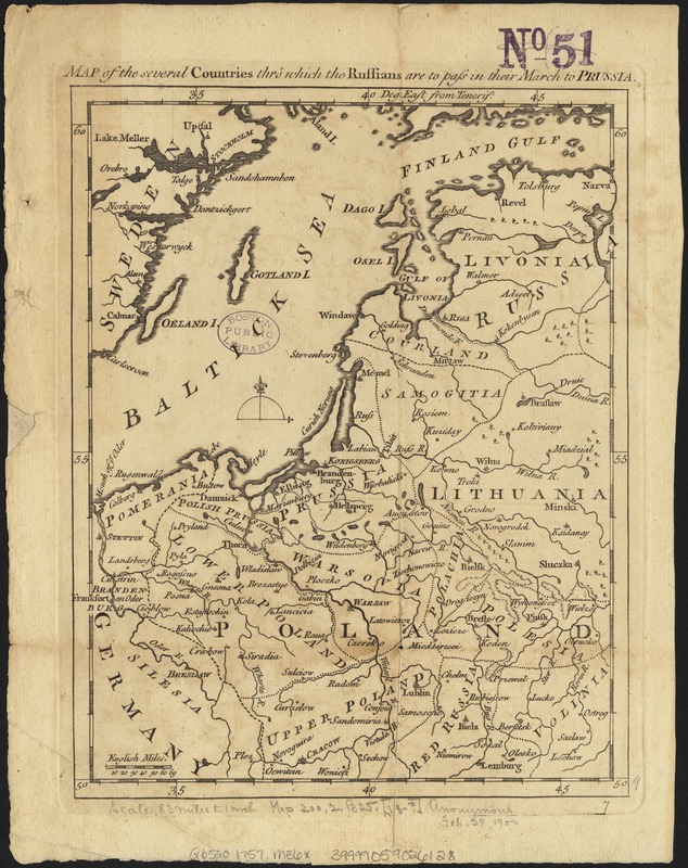 Map of the several countries thro' which the Russians are to pass in their march to Prussia