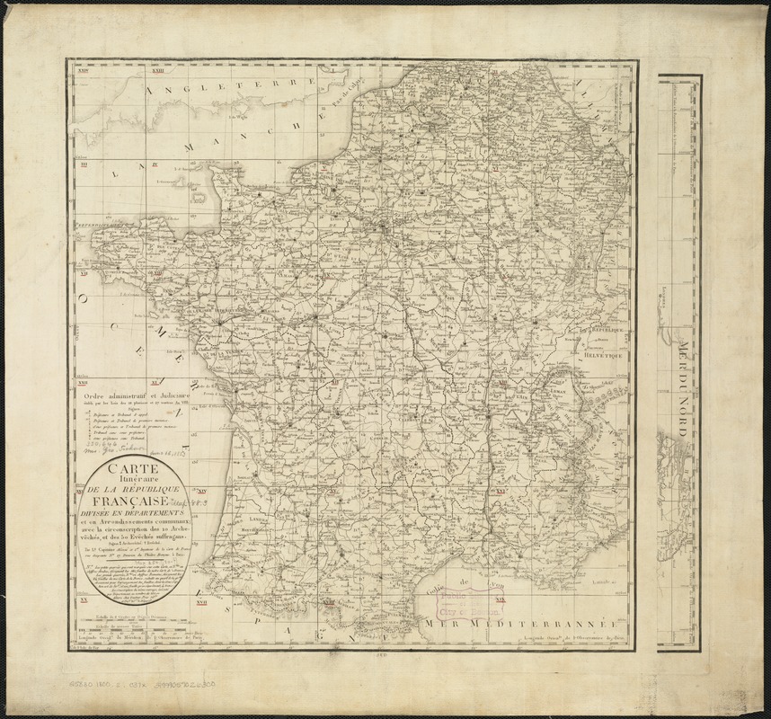 Carte itinéraire de la Républic Française divisée en departments et en arrondissements communaux