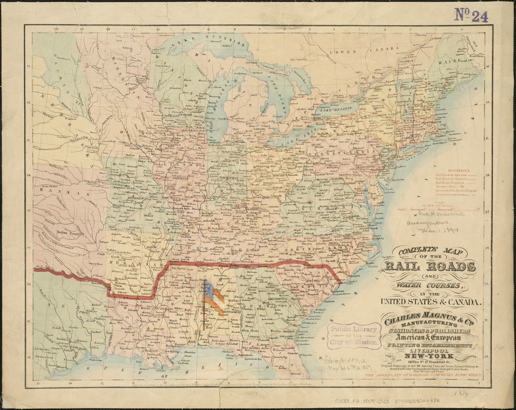 Complete map of the rail roads and water courses in the United States & Canada