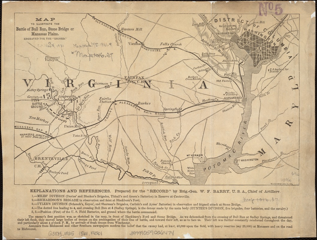 Map to illustrate the battle of Bull Run, Stone Bridge or Manassas Plains