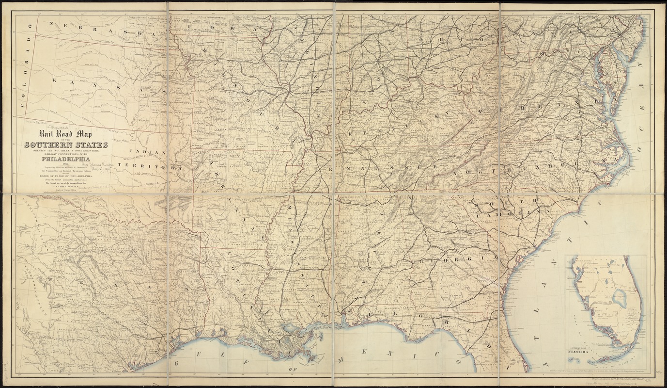 Rail road map of the southern states shewing the southern & southwestern railway connections with Philadelphia