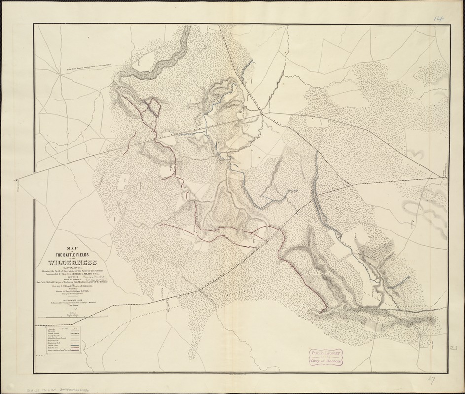 Map of the battle fields of the Wilderness May 5th, 6th, and 7th, 1864