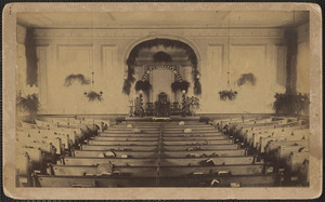 Sanctuary, First Congregational Church, Yarmouth Port, MA, decorated for 250th Anniversary of Yarmouth