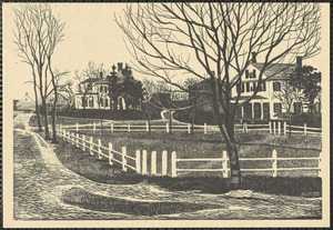 The Strawberry Lane Common about 1900, Yarmouth Port, Mass. showing the Bangs Hallet House at right