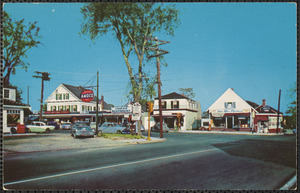Corner of North Main Street and Route 28, South Yarmouth, Mass. showing businesses and automobiles