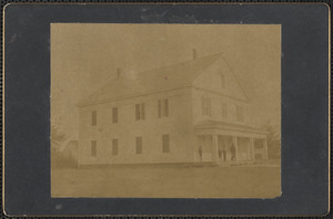 South Yarmouth School House with unidentified men on porch