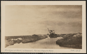 Dredge at work in channel, end of Wharf Lane, Yarmouth Port, Mass.