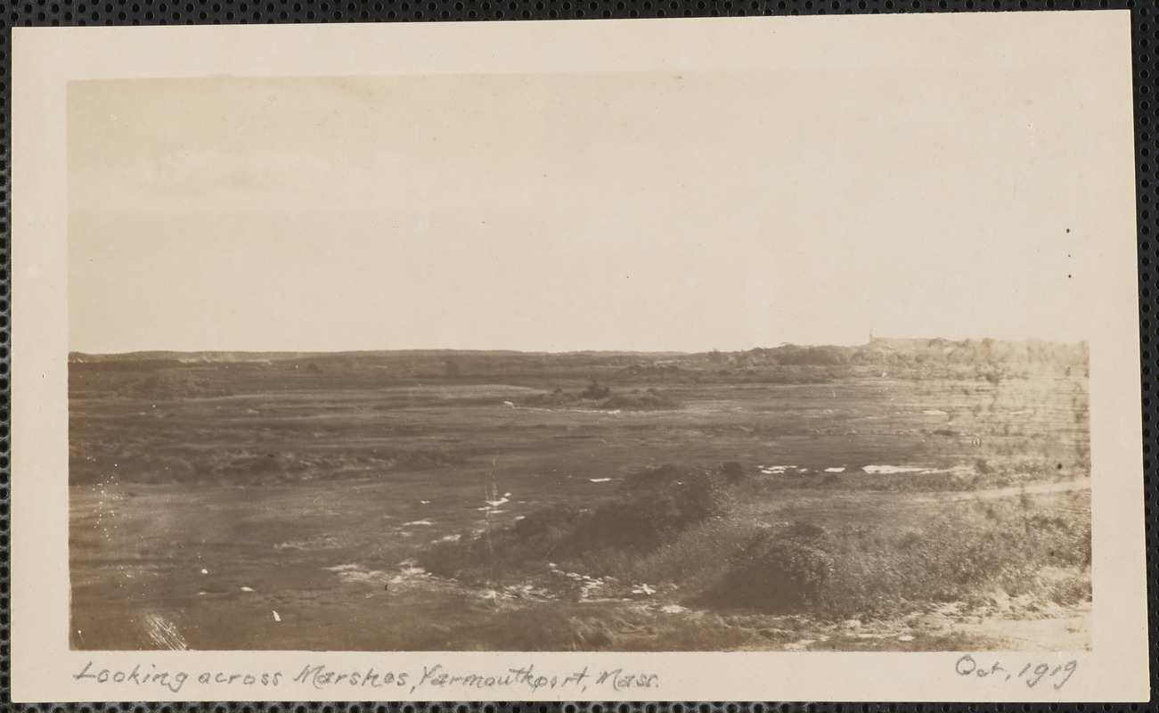 Looking across marshes, end of Wharf Lane, Yarmouth Port, Mass.