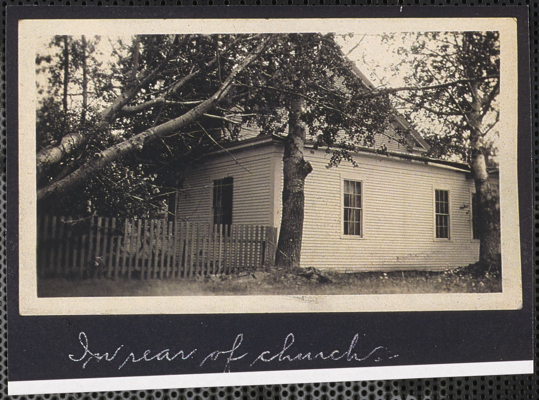 Damage from the gale of August 1924 in rear of church, South Yarmouth, Mass.