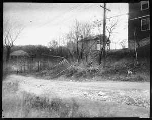 Garage + rear of house at SE corner of Porter + Marshall St. looking Sly from Marshall St., Nov. 1, 1935