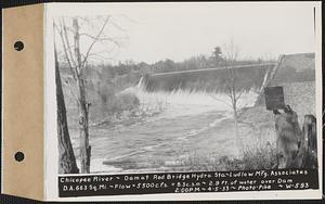 Chicopee River, dam at Red Bridge hydroelectric station, Ludlow Manufacturing Associates, drainage area = 663 square miles, flow = 5500 cubic feet per second, 2.9 ft. of water over dam, no flow through canal, Ludlow, Mass., 2:00 PM, Apr. 5, 1933