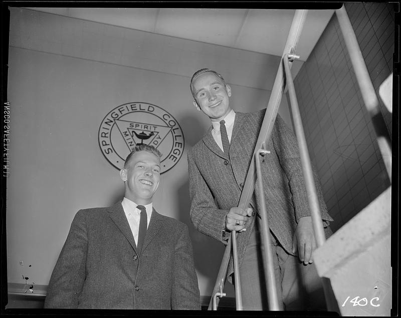 Two Springfield College students on stairway