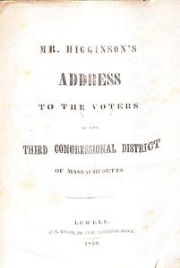 Address to the Voters of the Third Congressional District of Massachusetts, 1850 October 23