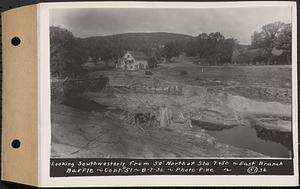 Contract No. 51, East Branch Baffle, Site of Quabbin Reservoir, Greenwich, Hardwick, looking southwesterly from 50 feet north of Sta. 7+50, east branch baffle, Hardwick, Mass., Aug. 7, 1936