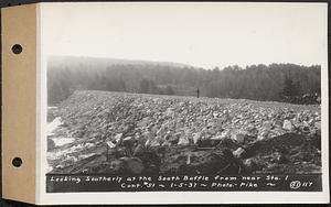 Contract No. 51, East Branch Baffle, Site of Quabbin Reservoir, Greenwich, Hardwick, looking southerly at the south baffle from near Sta. 1, Hardwick, Mass., Jan. 5, 1937