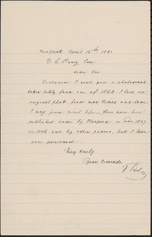 Letter from Franz Sigel, New York, NY, to Darwin C. Pavey, 1891 April 15