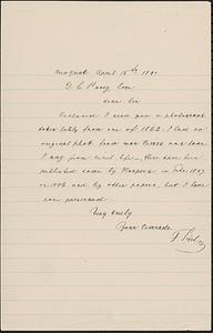 Letter from Franz Sigel, New York, NY, to Darwin C. Pavey, 1891 April 15