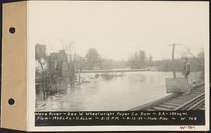 Ware River, George W. Wheelwright Paper Co. dam, drainage area = 130 square miles, flow = 1460 cubic feet per second = 11.2 cubic feet per second per square mile, Hardwick, Mass., 2:15 PM, Apr. 13, 1934