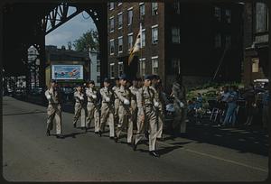 Uniformed marchers in Bunker Hill Day parade, Charlestown, Boston