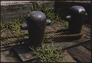 Rope hitched to metal post