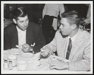For Immediate release Breakfasting in the Grill room at the Kenmore are Sam Dente and Art Houtteman of the Cleveland Indians.
