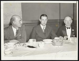 Mayor-Elect Maurice J. Tobin attending a dinner of America's oldest Masonic body, St.John's lodge of Boston, at the Masonic Temple last night. Left to right -- Henry Parkman,Jr., Tobin and Reuel W. Beach, master of the lodge.