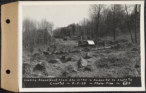 Contract No. 60, Access Roads to Shaft 12, Quabbin Aqueduct, Hardwick and Greenwich, looking ahead (east) from Sta. 31+45, Greenwich and Hardwick, Mass., Apr. 5, 1938