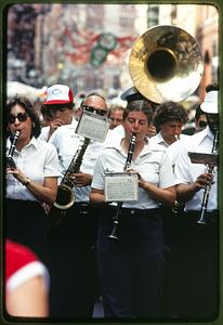 Boston - N. End 1981 - Members of a band play during the procession of St. Anthony's statue during St. Anthony's Feast