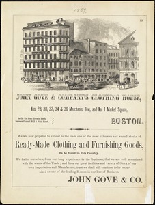John Gove & Company's clothing house, Nos. 28, 30, 32, 34 & 36 Merchants Row, and No. 1 Market Square, Boston