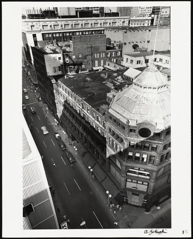 Overhead view of old Jordan Marsh building, Washington Street