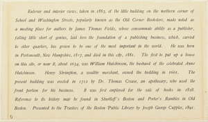 Dedication page to Old Corner Book Store - Boston - Photographs - 1891