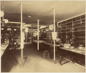Interior view of bookshelves at the Old Corner Book Store