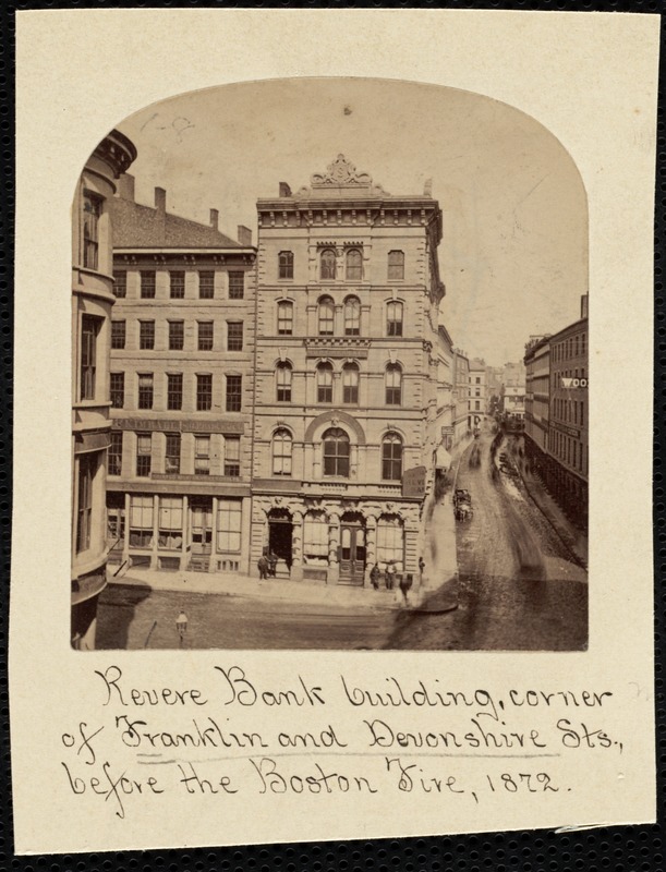 Revere Bank building, corner of Franklin and Devonshire Sts., before the Boston Fire, 1872