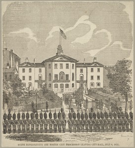 Scene representing the Boston City Procession leaving City Hall, July 8, 1851