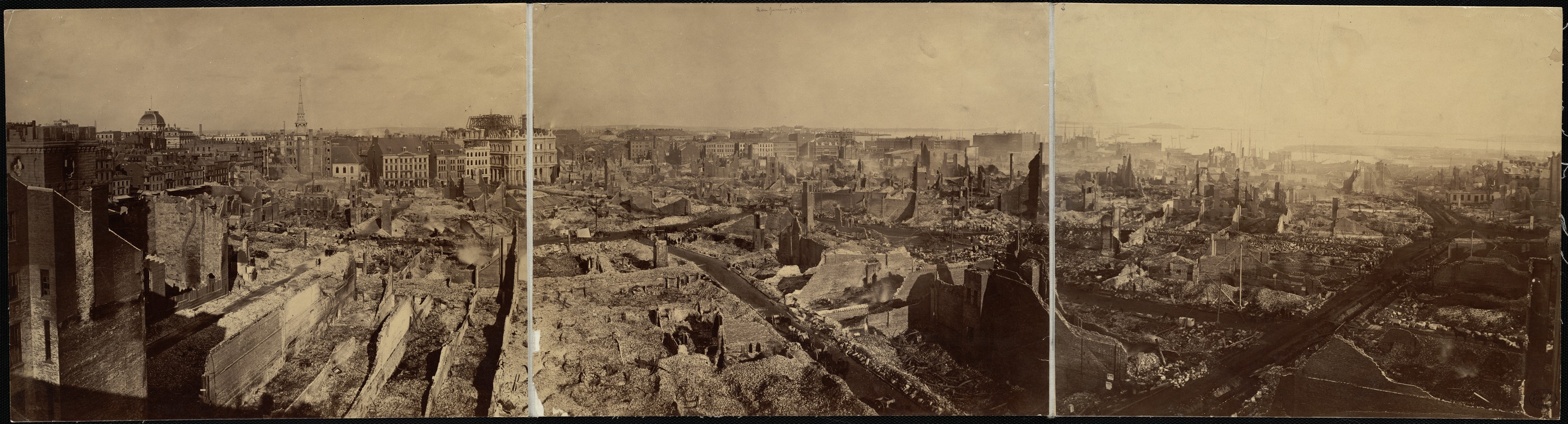 Photographic panorama of the "Burnt District" of Boston, after the Great Fire, November 9, 10, 1872
