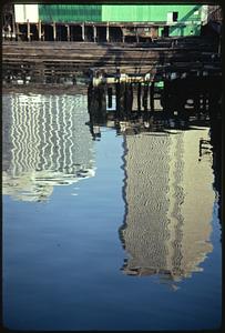 From Northern Boulevard at old bridge including reflection in Fort Point Channel