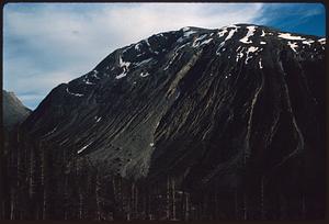 Steep mountain face with trees below, British Columbia