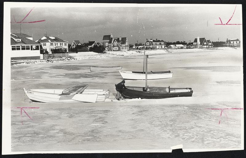 West Yarmouth. Lewis Bay frozen small boy @ boats